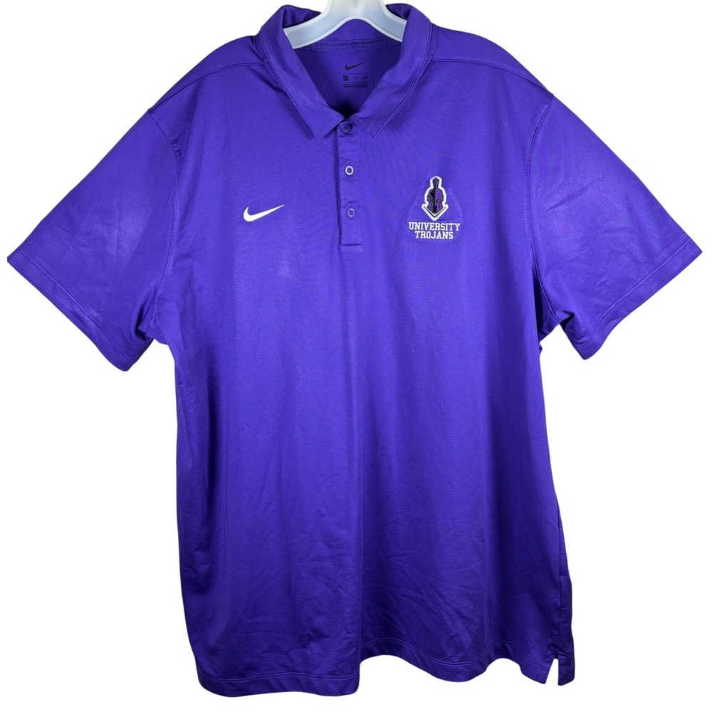 Nike University Trojans Polo Shirt Mens XXL Purple Dri-FIT Short Sleeve NCAA